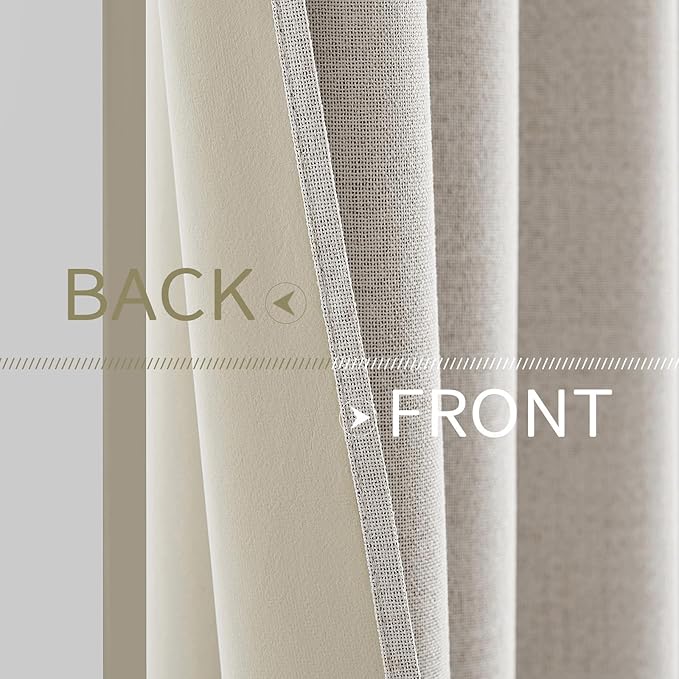 MIULEE 100% Blackout Linen Textured Curtains for Bedroom Solid Thermal Insulated Cream White Grommet Room Darkening Curtains & Drapes Luxury Decor for Living Room 52 x 84 Inch (2 Panels)