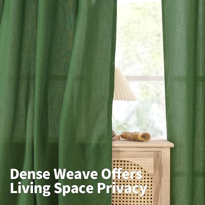 YoungsTex Forest Green Linen Curtains 63 Inches Length for Living Room, Light Filtering Drapes Privacy with Grommet for Bedroom Dining Room Spring Decorative, 2 Panels, 52 X 63 Inch