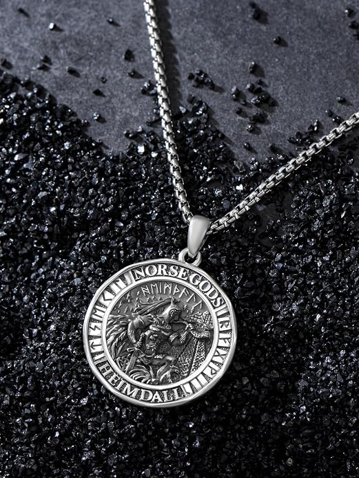 Viking Necklace for Men Women 925 Sterling Silver Norse Jewelry Fathers Mothers Day Anniversary Birthday Gifts for Mom Dad Husband Brother (with Gift Box)