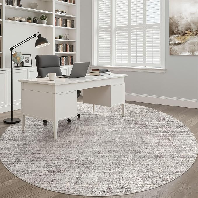 7ft Round Rug Living Room: 7x7 Washable Large Neutral Circle Area Rug Abstract Soft Modern Stain Resistant Indoor Floor Non-Slip Carpet for Bedroom Nursery Kids Office Playroom Dining Room- Brown Gray