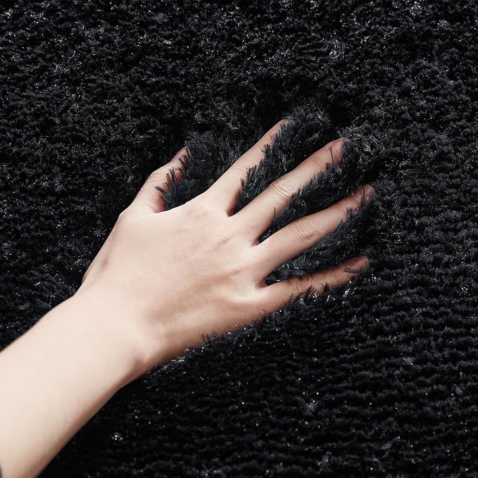 Floralux 5x7 Rug for Bedroom in Black, Ultra-Soft Fluffy Shag Area Rugs for Living Room, Modern Non-Slip Shaggy Floor Carpet for Teens Dorm, Bedside, Playroom, Nursery, Home Decor Aesthetic