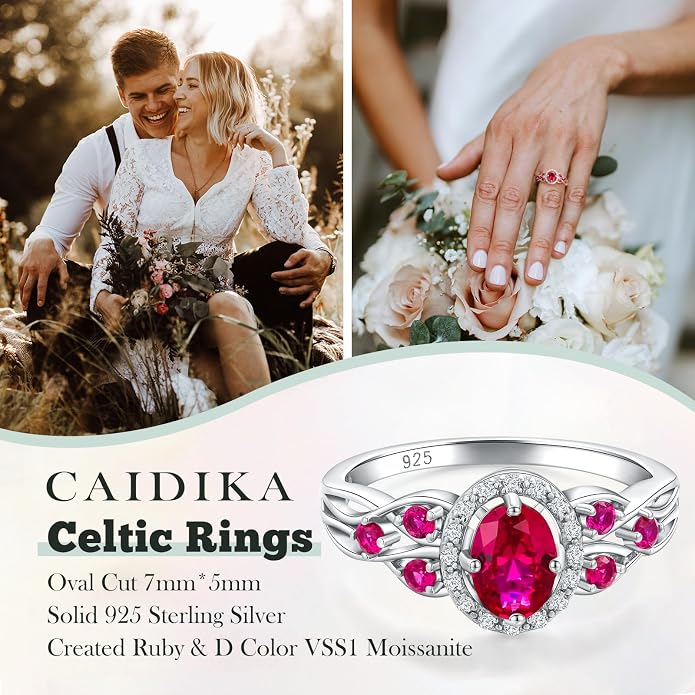 925 Sterling Silver Celtic Knot Engagement Ring for Women Moissanite/Cubic Zirconia Inlaid Oval Shaped Birthstone Rings Cocktail Wedding Birthday Jewelry(with Box)