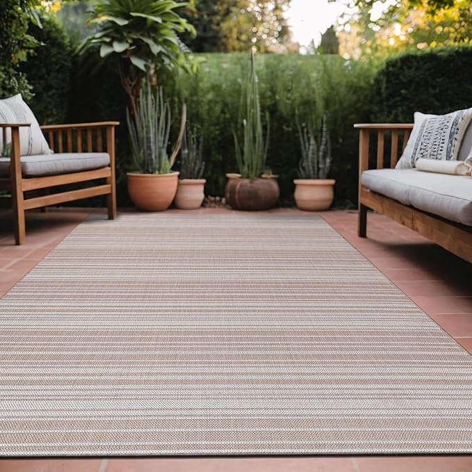 Luul Home Stripe Outdoor Rug 8x10 Washable Outside Carpet for Indoor Patio Porch Waterproof Easy Cleaning Non Shedding Area Rugs Beige 8 x 10