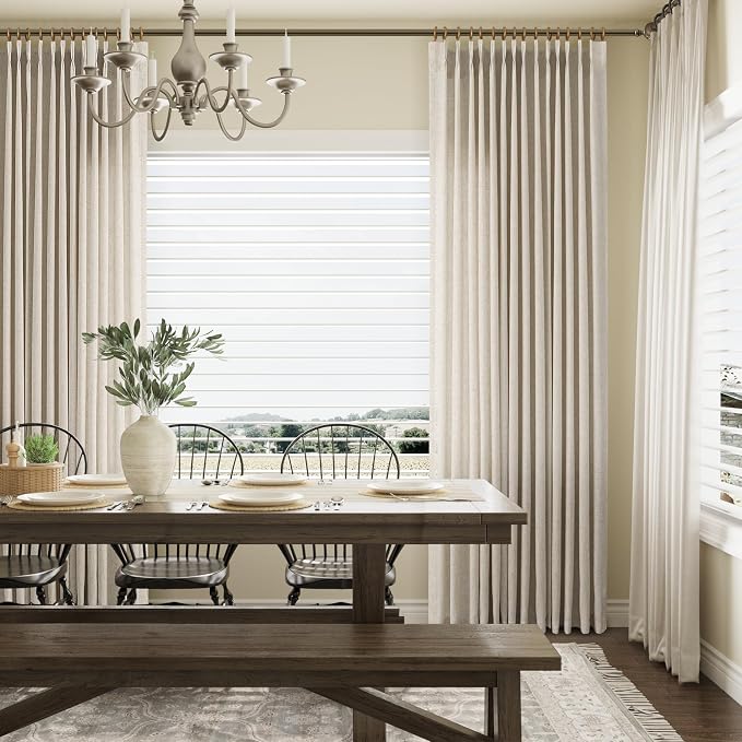Warm Beige Pinch Pleated Linen Curtains 90 Inches Long 2 Panels for Living Room Semi Sheer Modern Aesthetic Privacy Drapes Light Filtering Window Treatments with Rod Pocket Back Tab for Bedroom 40x90