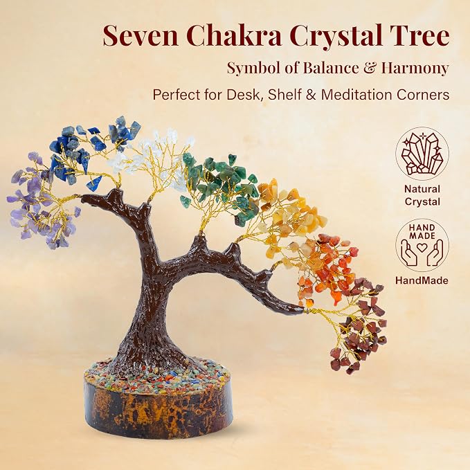 Crocon® 7 Chakra Bonsai Crystal Tree of Life Healing Crystals Home Decor Spiritual Gift, Birthday Gifts for Women, Mom, Sister Housewarming Gifts New Home Meditation Decor, Gift for Her Grandma