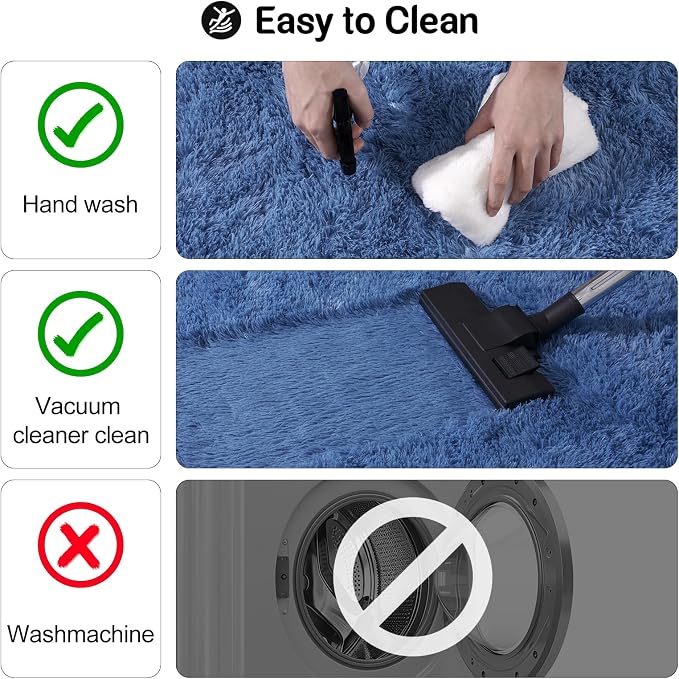 qulint 4x6 Rug for Bedroom, Fluffy Small Blue Carpet for Living Room Soft Shag Boys Room Rug, Fuzzy Plush Shaggy Carpet for Teen Boys and Girls Dorm Nursery Home Decor (4ft x 6ft, Blue)