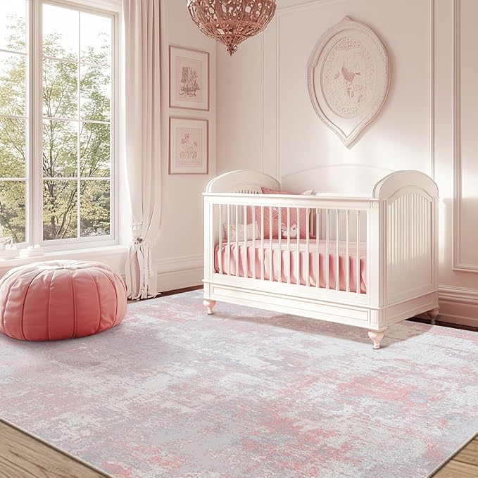 RELEANY Washable Area Rugs 6'x9' Non-Slip Modern Abstract Soft for Living Room Entryway Bedroom Kitchen, Print Pattern, Grey Pink