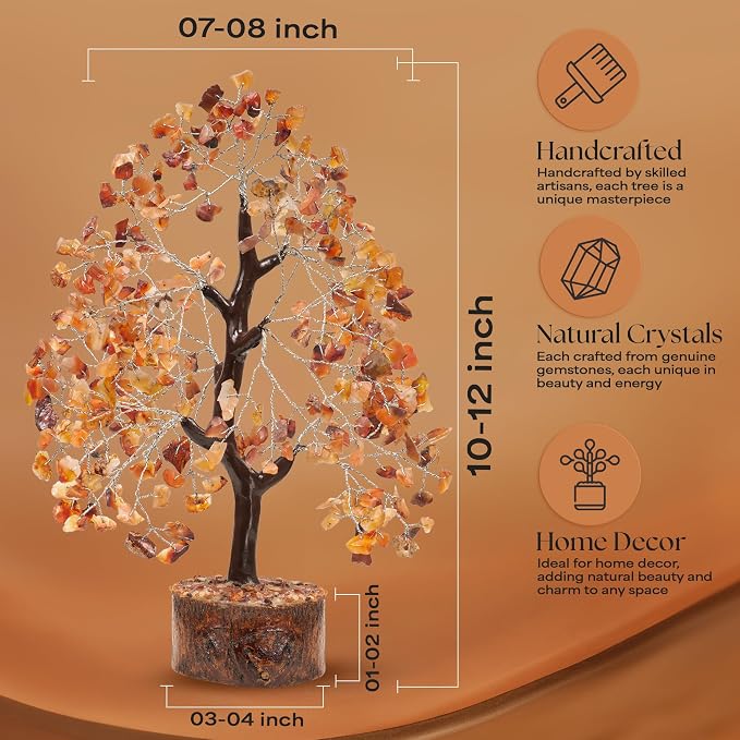 Carnelian Stone Money Tree | Tree of Life | Energy Healing Stones | Feng Shui Bonsai | Reiki Crystal Healing | Good Luck | Chakra Tree | Spiritual | Crystal Gifts | Office Home Decor