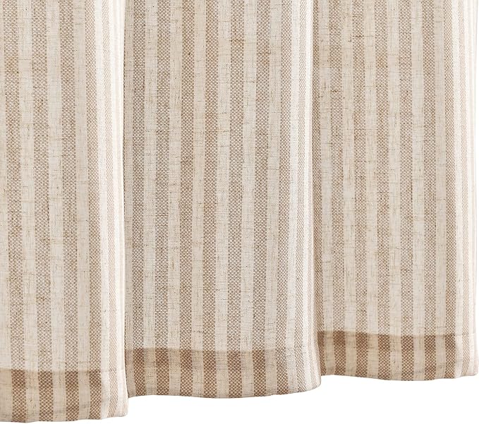 Vangao Taupe Stripe Linen Tiers Curtains 24 Inch Farmhouse 2 Panels | Light Filtering, Semi Sheer, for Kitchen, Living room, Tickingstripe Drapes, Pinstripe, Window Treatments