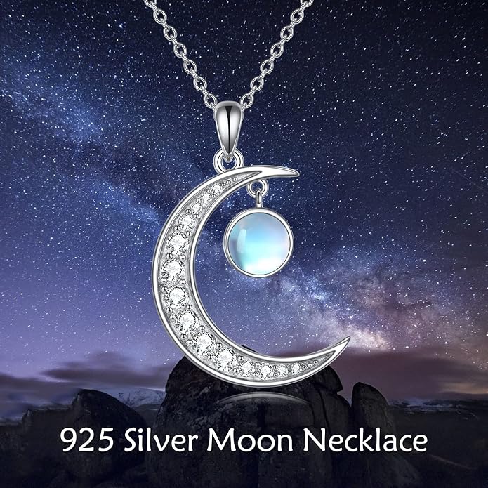 YAFEINI Moonstone Moon Necklace Sterling Silver Crescent Moon Pendant Necklace Jewelry Gifts for Women Teen Girls