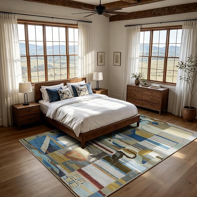 Washable Rugs 8x10 Area Rugs for Living Room,Bedroom,Dining Room-Modern Abstract Rugs with Non Slip Backing,Large Soft Carpet for High-Traffic Areas Nursery Farmhouse Home Office Decor
