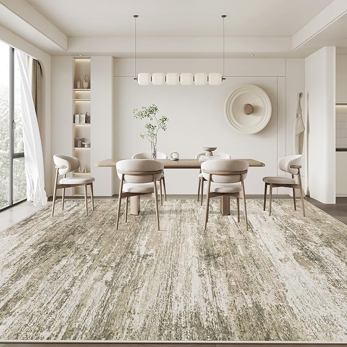 Washable Rug 8x10 Area Rugs for Living Room: Large Neutral Soft Rug Abstract Non Slip Low Pile Modern Carpet for Bedroom Kitchen Nursery Office Dining Room Indoor (Brown, 8'x10')