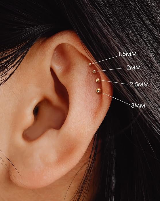 COCHARM 14K Solid Gold Helix Cartilage Tragus Earring Stud 16g Yellow Gold Threadless Tragus Cartilage Helix Conch Piercing Jewelry Flat Back Lip Labret Medusa Monroe Piercing Stud