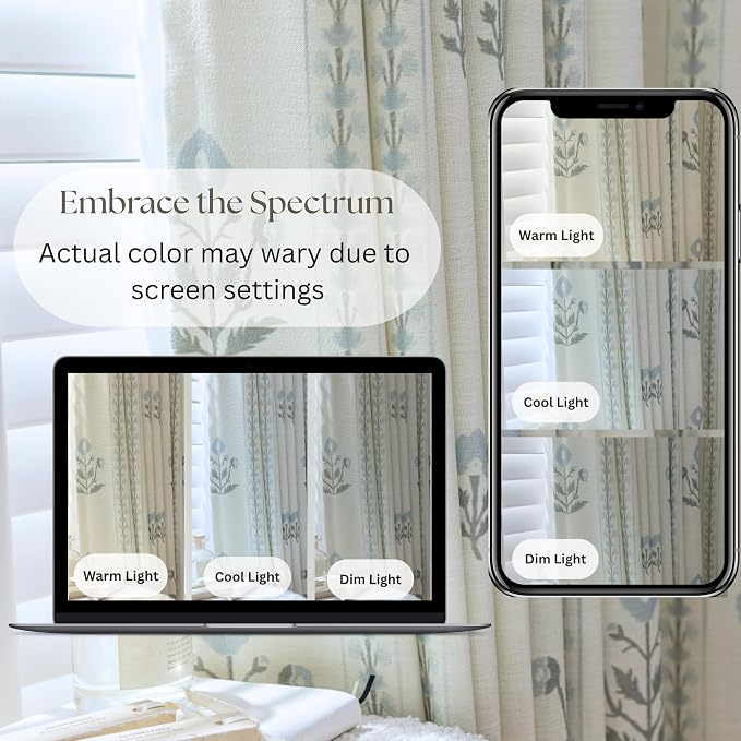 DrapePalette - Linen Blend Pinch Pleated Curtains 84 Inches Long for Living Room, Bedroom, Dining Room, Light Filtering Curtains 2 Panels Set, Modern Floral Printed Design, Antique White 30" W x 84" L