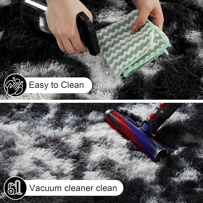 Black and White Rugs for Bedroom, 3x5 Fluffy Area Rugs for Living Room, Small Fuzzy Shag Soft Non-Slip Carpet for Kids Girls and Boys Nursery Dorm Indoor Room Home Decor (3ft X 5ft)
