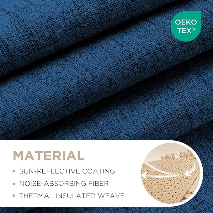 Joydeco Linen Blackout Curtains for Bedroom - 100% Light Blocking 1 Panels, Navy Blue Drapes 100" W x 96" L, Thermal Insulated Room Darkening Curtains for Living Room, Rod Pocket & Back Tabs