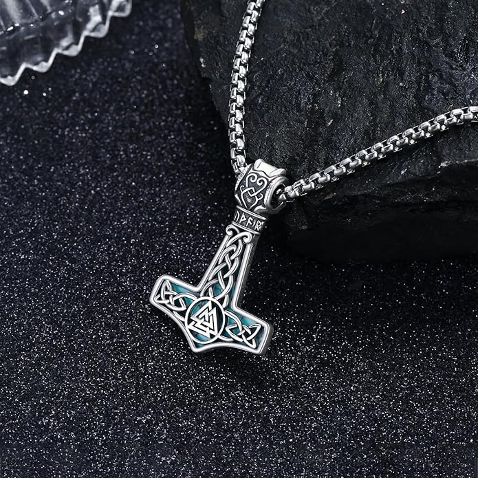 Thor's Hammer Talisman Necklace - S925 Sterling Silver Viking Amulet Pendant - Norse Compass/Odin Celtic Pagan Symbol Jewelry Gifts for Men Women