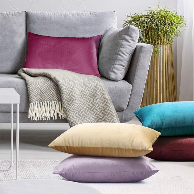 Nestl Throw Pillow Covers, Cozy Velvet Decorative Pillow Covers 12 x 20 Inches, Soft Solid Couch Pillow Covers for Sofa, Bed and Car, Set of 2 - Magenta