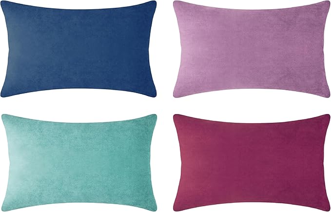 MONDAY MOOSE Decorative Throw Pillow Covers Cushion Cases, Set of 4 Soft Velvet Modern Designs, Mix and Match for Home Decor, Pillow Inserts Not Included (12x20 inch, Purple/Blue)
