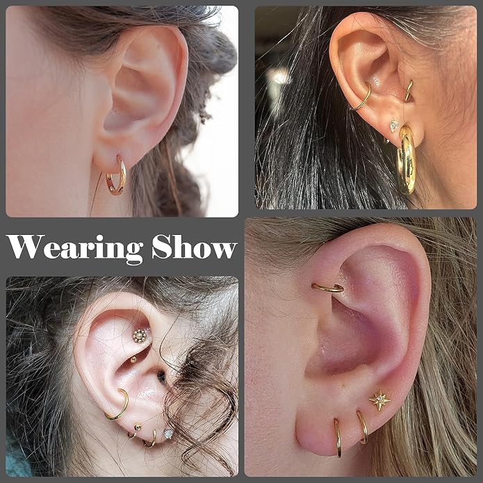 20G 18G 16G 14G 12G 10G Hypoallergenic Nose Rings Hoops for Men Women 316L Surgical Steel Hinged Nose Rings for Nostril Septum Cartilage Helix Daith Tragus Rook Conch Lip Ear Lobe Piercing