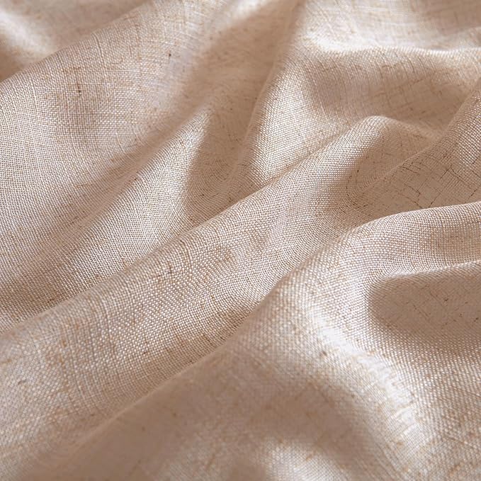 MIULEE Natural Beige Linen Curtains 54 Inch Length 2 Panels for Bedroom Living Room, Soft Linen Textured Window Drapes Semi Sheer Light Filtering Back Tab Rod Pocket Farmhouse Burlap Look Decor