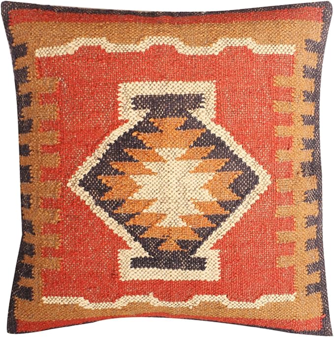 Set of 4 Wool Jute Vintage Kilim Cushion Covers,Home Decor Pillowcases Handwoven Turkish Pillow Decorative Throw Pillow Covers (Multicolor-5)