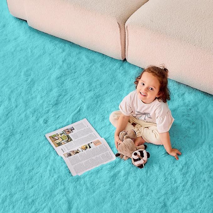 OPPODREAM 5x7 Aqua Blue Rugs for Bedroom, Ultra-Soft Fluffy Area Rugs for Living Room, 5 x 7 Shag Carpet for Nursery, Kids, Girl, Boy, Baby, Plush, Fuzzy, Shaggy, Cute Home Decor