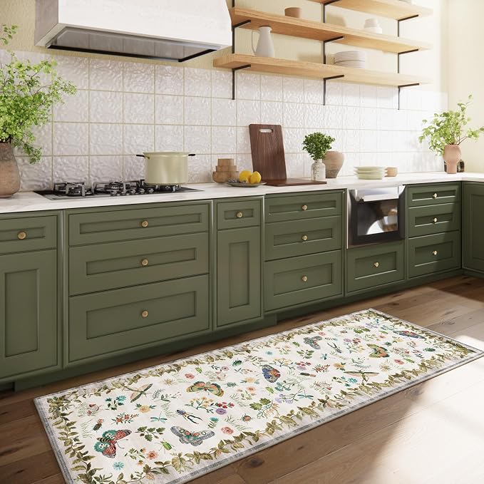 Machine Washable Kitchen Runner Rugs: 2'6"x8' Hallway Runner Stain Resistant Non Slip Low Pile Soft Carpet Runners for Hallways Indoor Entryway Kitchen Laundry Room Bedroom Bathroom Farmhouse