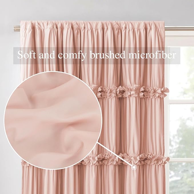 Homechoice Decor Room Divider Window Curtains, Boho Ruched Blackout Window Treatments with 3 Rows of Butterfly Flowers, Rustic Rod Pocket Drapes for Living Room, 100" W x 84" L, Peach Pink (LQ-30)