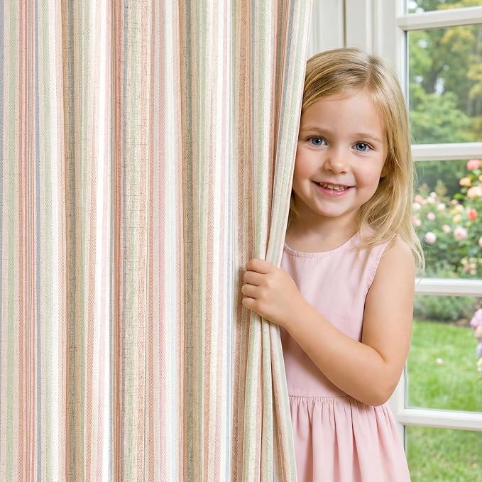 jinchan Linen Curtains 63 inch Candy Stripe for Kids Room Back Tab 2 Panels | Kids Curtains for Living Room Baby Girls Room,Ticking Stripe,Nursery Drapes, Window Treatments,Cottagecore,Light Filtering