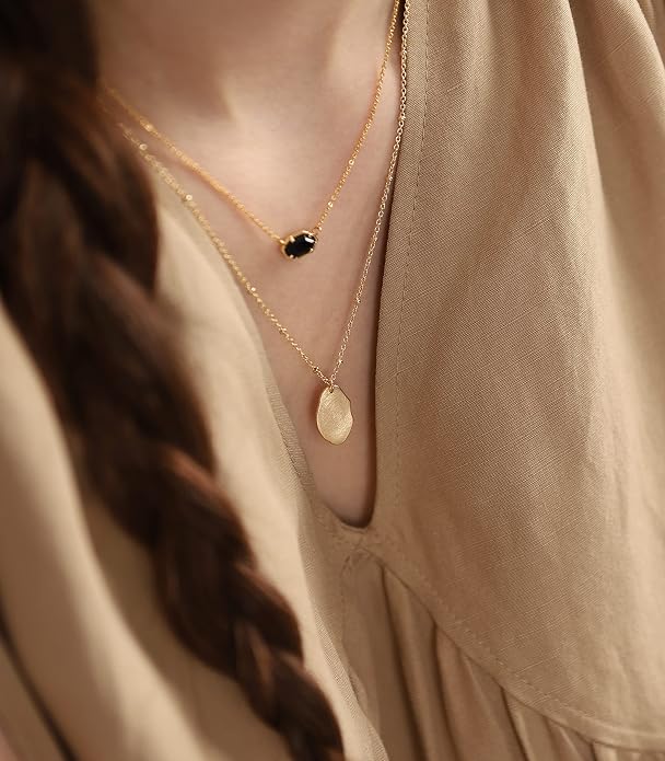 OZEL JEWELRY & GIFT Layered Gold Necklaces for Women - Crystal Colorful Delicate Cutting Pendant Necklace - 18K Gold Plated - Birthday Gifts (Made in Korea)