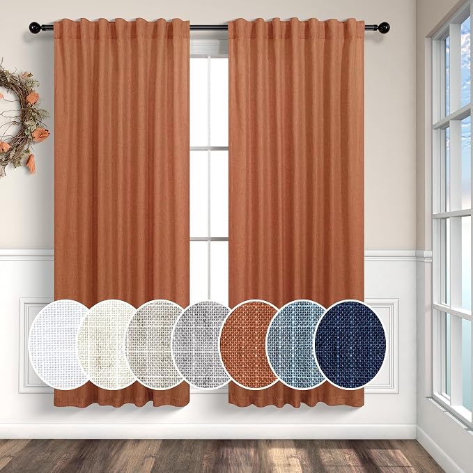 Pitalk 63 Inch Curtains for Living Room Dining Room Linen Sheer Colorful Hippie MCM Boho Abstract Mid Century Modern Curtains for Bedroom 2 Panels Terra cotta Rust Colored Fall Decor 52x63 Inches Long