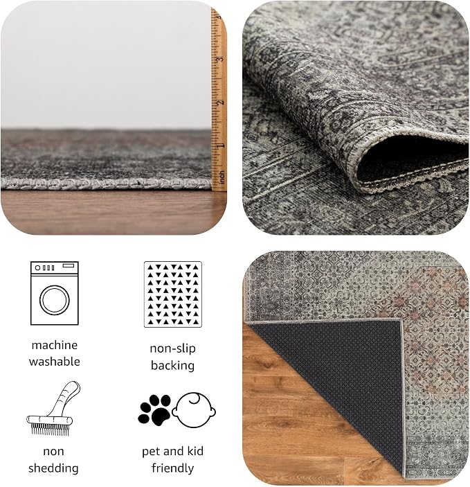Keen Home Design 48"x72" Rug - Machine Washable Area Rug with Non-Slip Backing, Ideal for Living Room, Dining Room, Bedroom - Vintage, Easy Clean, Durable, Low Pile - (4' x 6')