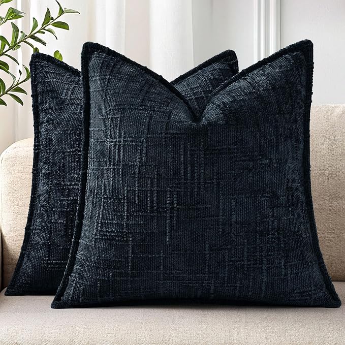 decorUhome Chenille Throw Pillow Covers 16x16 Set of 2,Midnight Blue | Soft Texture, Slubby Modern Design, Flange Edges, Cozy Accent Pillow Covers for Couch, Sofa, Bed, Living Room