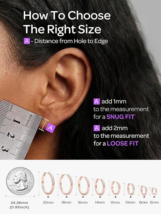 ChicSilver 925 Sterling Silver Huggie Hoop Earrings Small Hoop Earrings for Women Hypoallergenic Silver Huggie Earring Cartilage Earrings for Women (6/8/10/12/14/16/18/20MM)