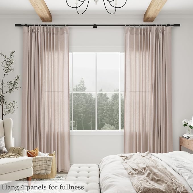 Aersas Oatmeal Pinch Pleat Linen Curtains 120 Inch Length 2 Panels Set for Bedroom Dinging Room Semi Sheer Boho Farmhouse Neutral Window Curtains 120 Inches Long for Living Room Nursery 40x120