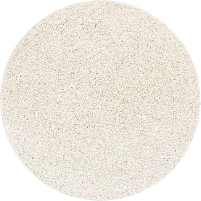 Unique Loom Solid Shag Collection Area Rug (7' 1" Round, Snow White)