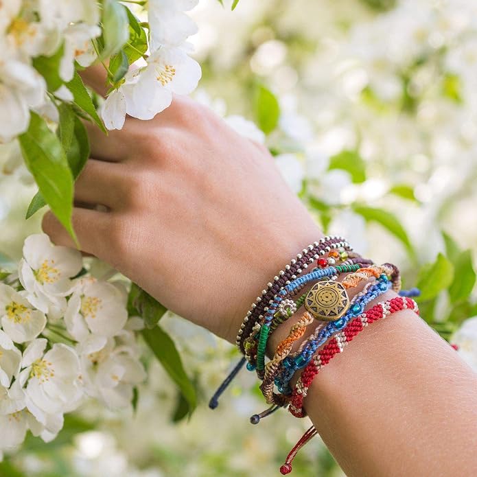 Wakami Earth Charm Bracelet Stack | Braided Beaded Stackable Bracelets for Women | Waterproof Fair Trade Handmade Boho Jewelry for Women and Men