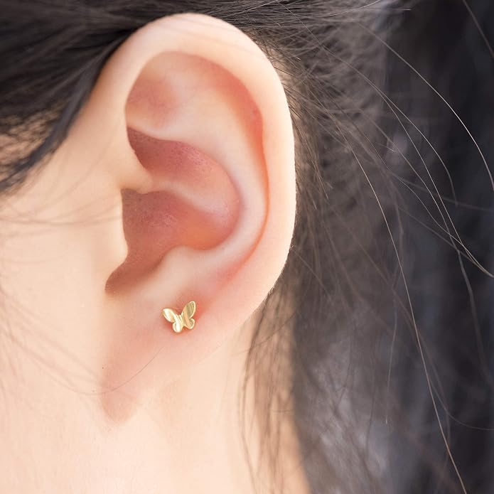 Butterfly Earrings Sterling Silver Tiny Butterfly Stud Earrings for Women Gold Minimalist Earrings Dainty Hypoallergenic Earrings for Sensitive Ears Mothers Day Gifts for Wife