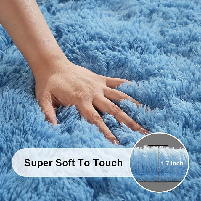 Area Rugs 9x12 Living Room, Large Fluffy Blue Rugs for Bedroom, Fuzzy Shag Soft Non-Slip Carpet for Kids Girls and Boys Nursery Dorm Indoor Room Home Decor (9ft X 12ft, Blue)