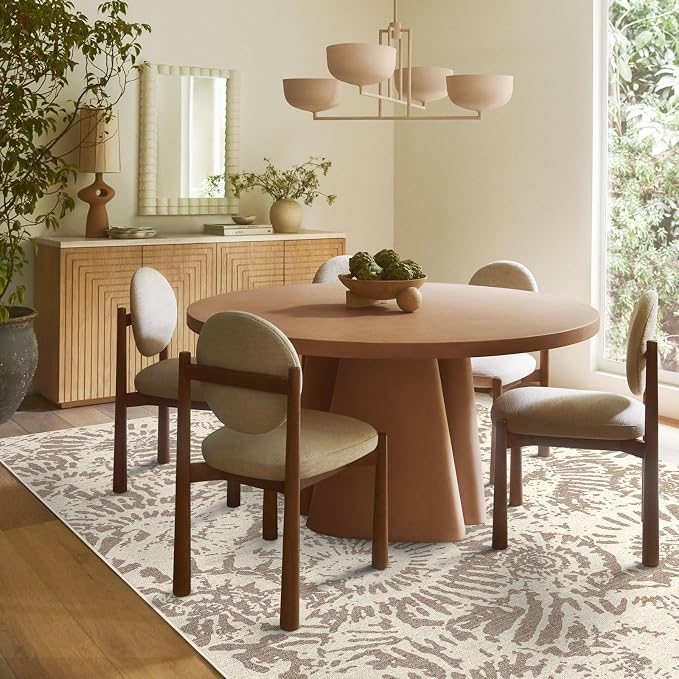 BLISSA Dining Room Rugs for Under Table - 6x9 Taupe Washable Living Room Area Rug Non-Slip Low-Pile Earthy Modern Abstract Rugs for Bedroom Dining Room Home Office Nursery Foyer Floor Carpet
