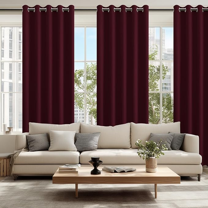 Hiasan Blackout Curtains for Bedroom, 60 x 84 Inches Long - Thermal Insulated & Light Blocking Window Curtains for Living Room Christmas Decor, 2 Drape Panels Sewn with Tiebacks, Burgundy
