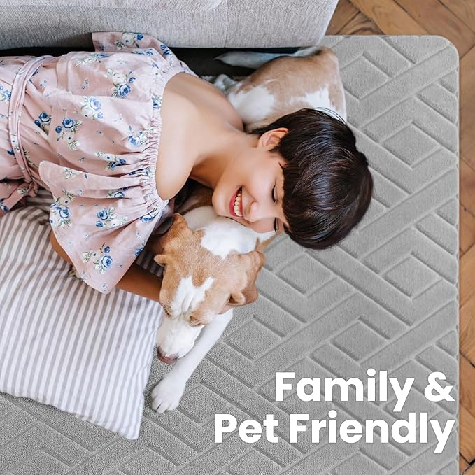 Macgace Ultra Soft Grey Area Rug for Living Room, 5x7 Modern Geometric Shag Rugs with Nonslip Backing for Bedroom, Washable Fuzzy Carpet for Cozy Kids Room