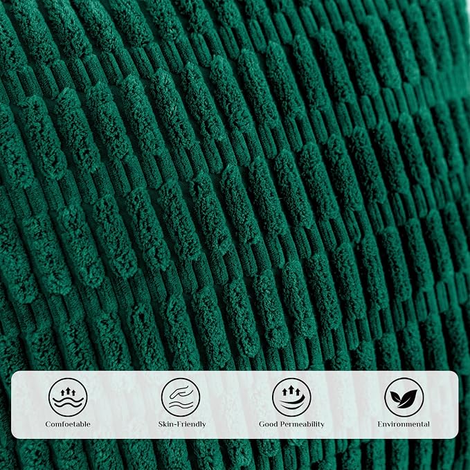 Softalker Corduroy Throw Pillow Covers 18x18 Set of 2, Soft Plush Decorative Square Cushion Cases for Living Room Couch Sofa, Modern Farmhouse Boho Home Decor 45x45cm, Green