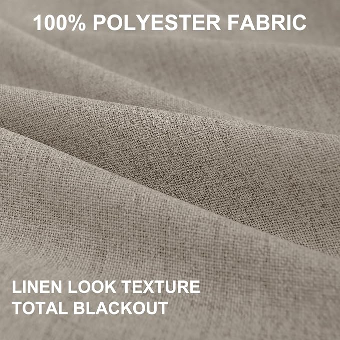 100% Blackout Shield Linen Blackout Curtains for Bedroom 84 Inches Long, Back Tab/Rod Pocket Living Room Drapes, Thermal Insulated Blackout Curtains 2 Panels Set, 50" W x 84" L, Faux Linen