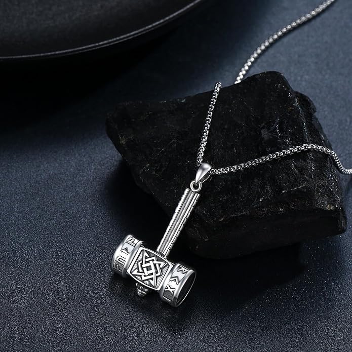 Thor's Hammer Talisman Necklace - S925 Sterling Silver Viking Amulet Pendant - Norse Compass/Odin Celtic Pagan Symbol Jewelry Gifts for Men Women