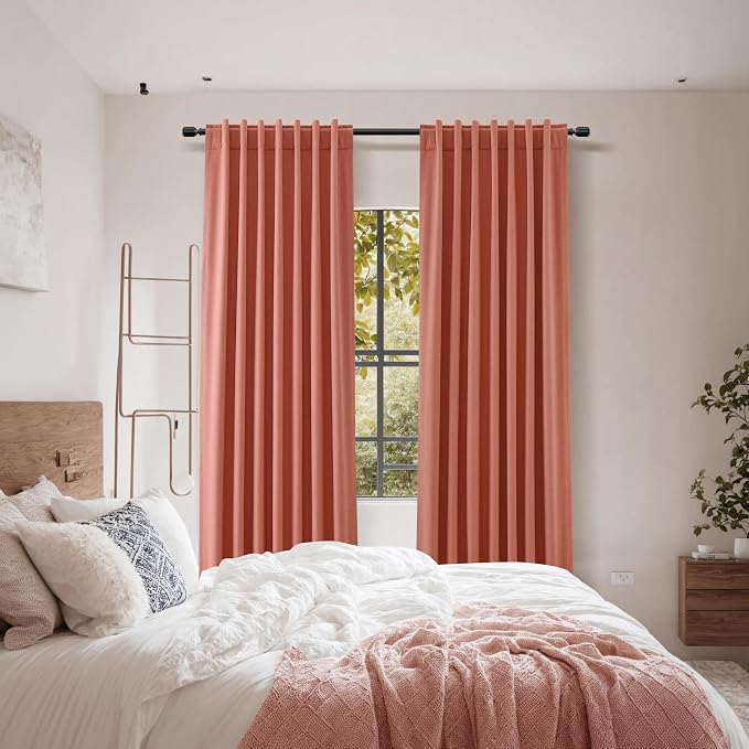Guken Coral 100% Blackout Linen Curtains 120 Inch Length 2 Panels Set for Living Room Bedroom Back Tab/Rod Pocket Thermal Insulated Farmhouse Black Out Drapes Room Darkening,52x120