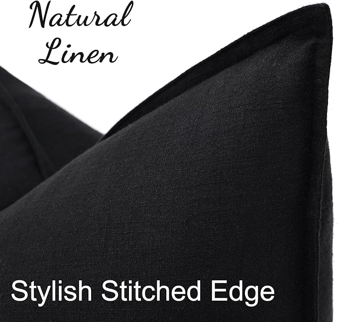 decorUhome Fall Black Linen Throw Pillow Covers 18x18 Set of 2 | Decorative Soft Cozy Modern Farmhouse Boho Accent Pillow Cases with Flange Edges for Couch Bed Sofa Living Room Home Decor