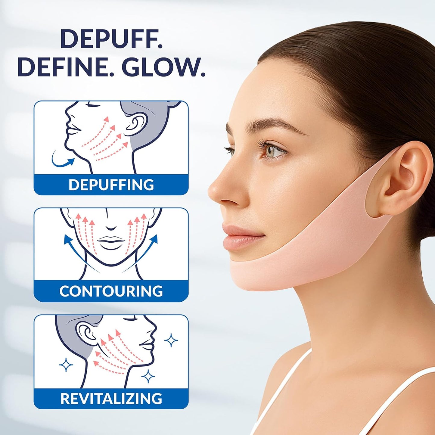 Stylia V Line Lifting Collagen Face Mask - Double Chin Strap for Women - Jawline Shaper Face Lift Tape - Neck Lift Collagen Mask - Chin Strap for Sleeping - Hyaluronic Acid, Aloe Vera, Cica 5PC