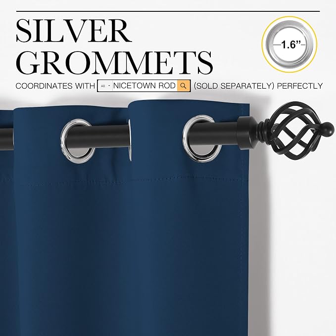 NICETOWN Window Curtain Panels, Thermal Insulated Solid Grommet Blackout Draperies/Drapes for Basement (Moroccan Blue, 1 Pair, 34 by 54-inch)